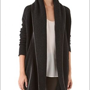 Vince Wool Leather Trim Coat Heather carbon